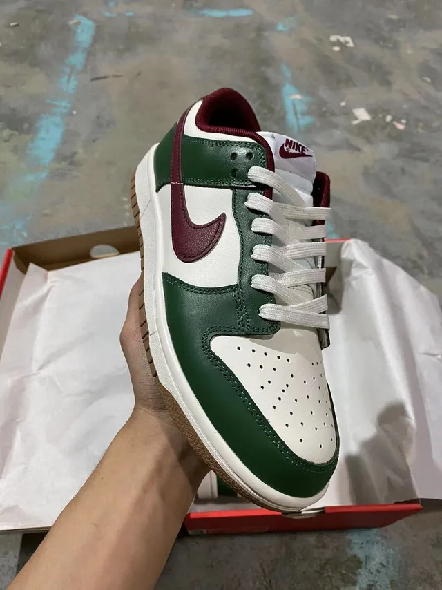 Nike Dunk Low Green Burgundy White Lifestyle Sneakers 3