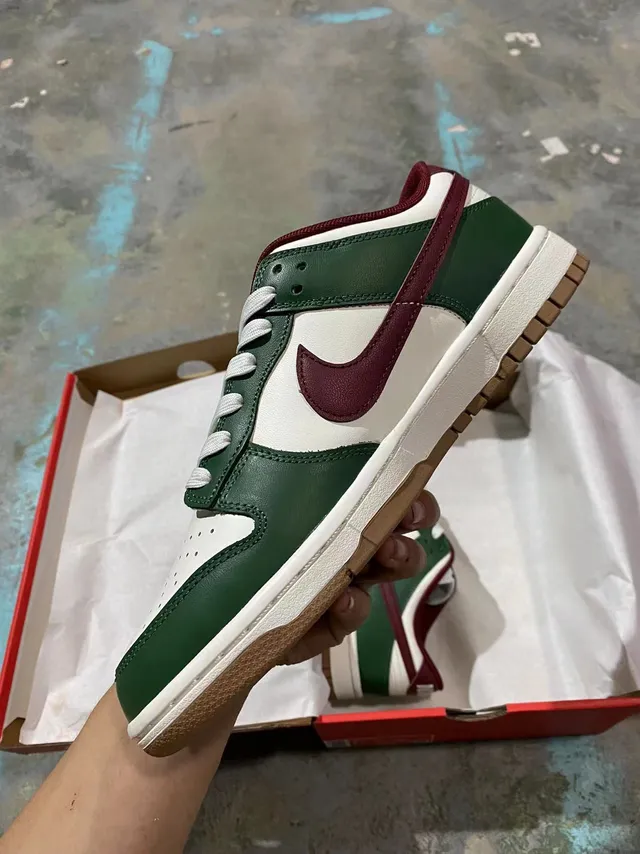 Nike Dunk Low Green Burgundy White Lifestyle Sneakers 5