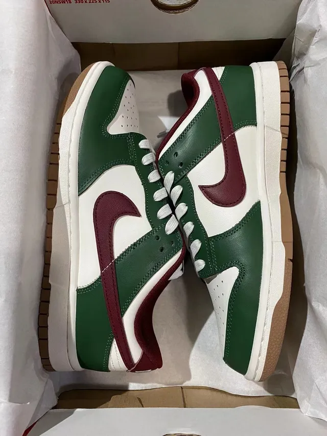 Nike Dunk Low Green Burgundy White Lifestyle Sneakers 7