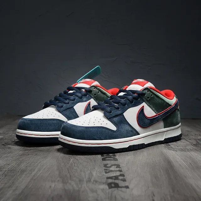 Nike Dunk Low Navy Red Suede-Leather Mix Lifestyle Sneakers 4