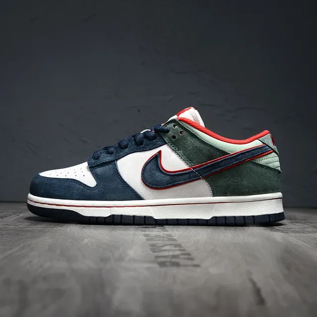Nike Dunk Low Navy Red Suede-Leather Mix Lifestyle Sneakers 7
