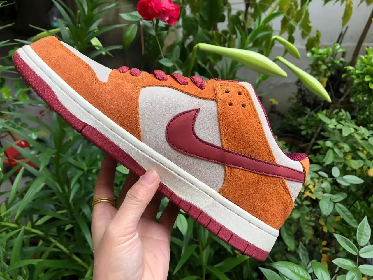 Nike Dunk Low Orange and Maroon Suede Lifestyle Sneakers 5