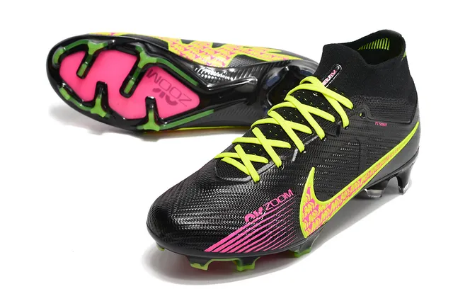 Nike Flyknit Air Zoom Noir Multicolore Haut-Coupé Supérieur Terrain Ferme Chaussures de Football 7