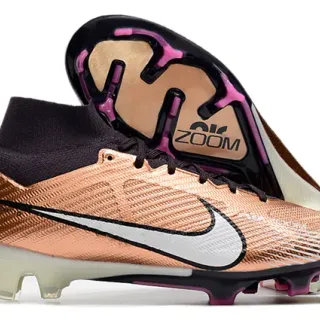 Nike Gold Black High-Cut Sock Collar Textured Metallic Upper Firm-Ground Soccer Shoes
