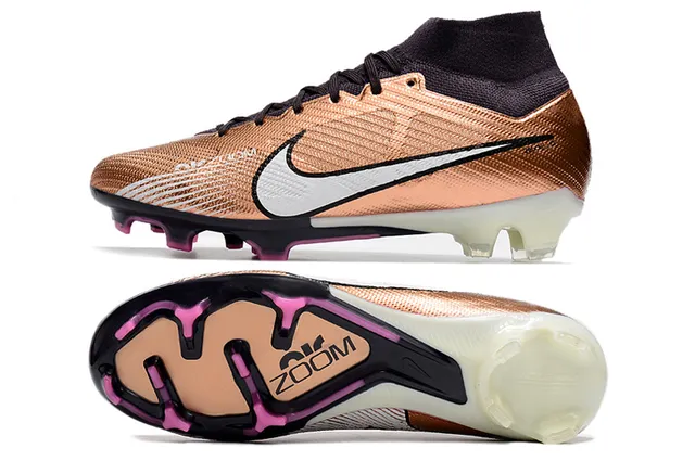 Nike Or Noir Col de Chaussette Haut-Coupé Texturé Métallique Supérieur Terrain Ferme Chaussures de Football 2