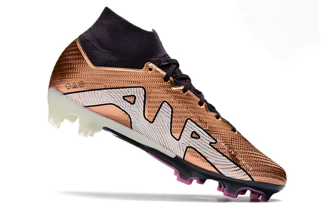 Nike Or Noir Col de Chaussette Haut-Coupé Texturé Métallique Supérieur Terrain Ferme Chaussures de Football 3