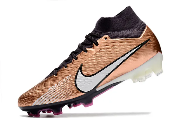 Nike Or Noir Col de Chaussette Haut-Coupé Texturé Métallique Supérieur Terrain Ferme Chaussures de Football 4