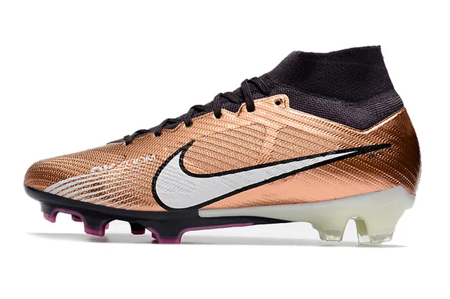 Nike Or Noir Col de Chaussette Haut-Coupé Texturé Métallique Supérieur Terrain Ferme Chaussures de Football 5