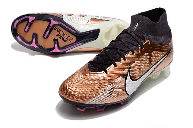 Nike Or Noir Col de Chaussette Haut-Coupé Texturé Métallique Supérieur Terrain Ferme Chaussures de Football 6