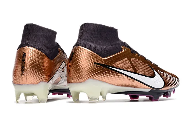 Nike Or Noir Col de Chaussette Haut-Coupé Texturé Métallique Supérieur Terrain Ferme Chaussures de Football 7