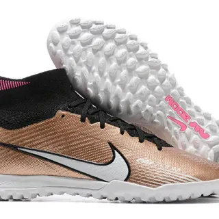 Nike सुनहरा काला सॉक-फिट कॉलर धातुकी सिलाई अपर टर्फ फुटबॉल जूते