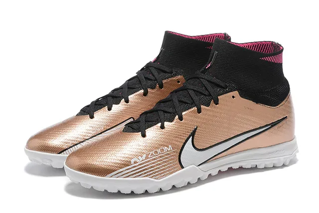 Nike Chaussures de football turf couleur Or Noir avec Col de type chaussette, Tige en tricot métallique 5