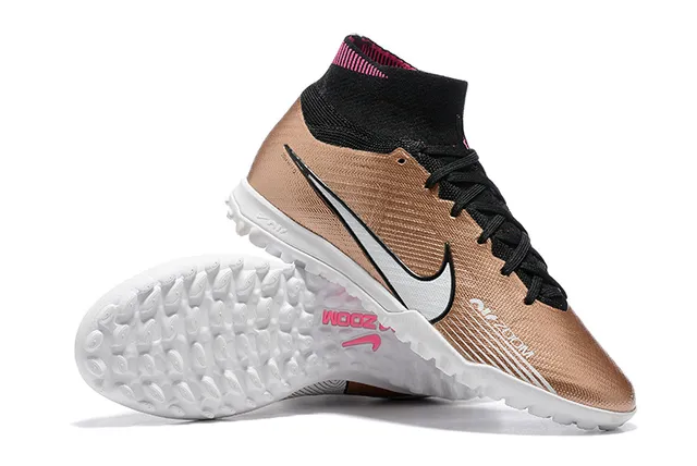 Nike Chaussures de football turf couleur Or Noir avec Col de type chaussette, Tige en tricot métallique 7