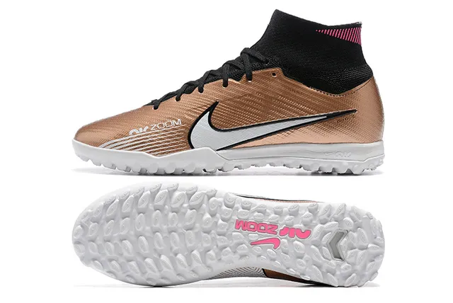 Nike Chaussures de football turf couleur Or Noir avec Col de type chaussette, Tige en tricot métallique 9