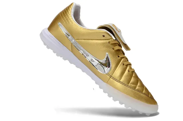 Nike Gold Silver Metallic Quilted Leather Upper Reflective Swoosh Turf Soccer Shoes 2