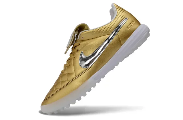Nike Gold Silver Metallic Quilted Leather Upper Reflective Swoosh Turf Soccer Shoes 3