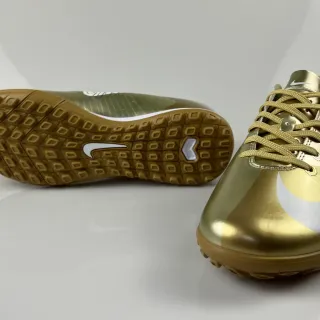Nike Gold White Metallic Synthetic Upper Swoosh Accent Indoor Soccer Shoes