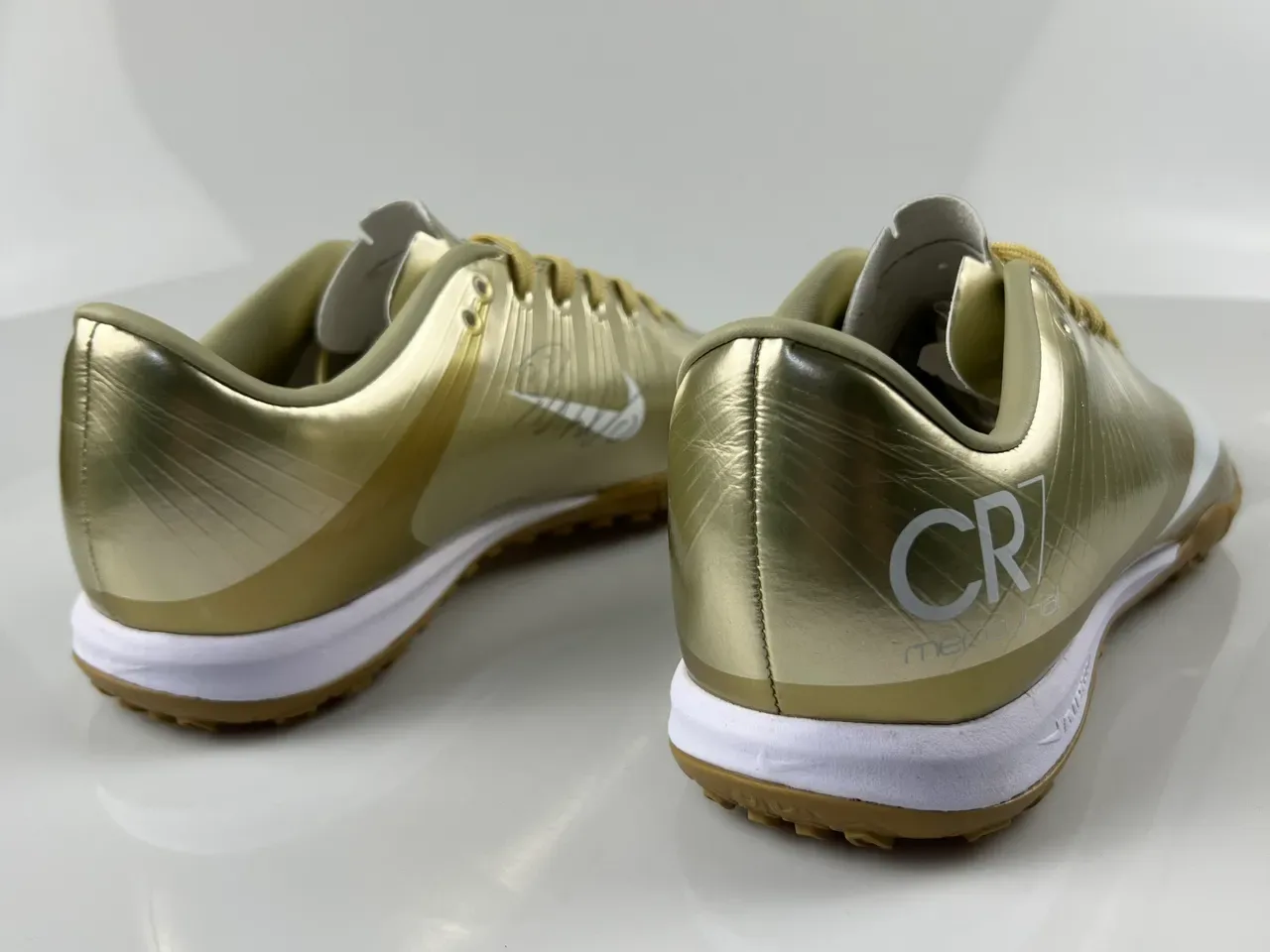 Nike Gold White Metallic Synthetic Upper Swoosh Accent Indoor Soccer Shoes 3