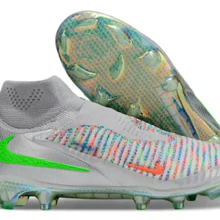 Nike Gray Multicolor Sock-Fit Collar Striped Knit Upper Firm-Ground Soccer Shoes