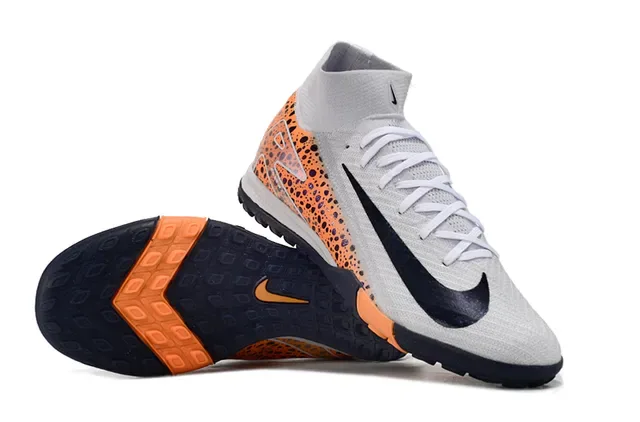 Nike Gray Orange High-Top Sock-Fit Collar Speckled Synthetic Overlay Turf Soccer Shoes 2