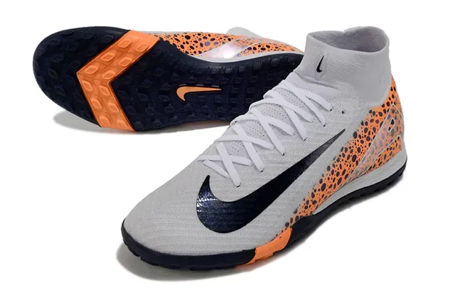 Nike Gray Orange High-Top Sock-Fit Collar Speckled Synthetic Overlay Turf Soccer Shoes 3