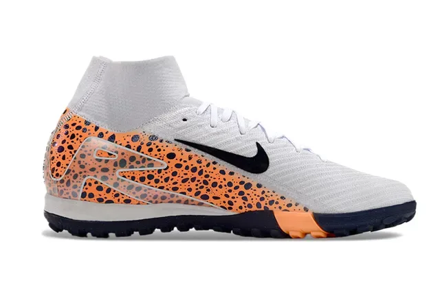 Nike Gray Orange High-Top Sock-Fit Collar Speckled Synthetic Overlay Turf Soccer Shoes 5