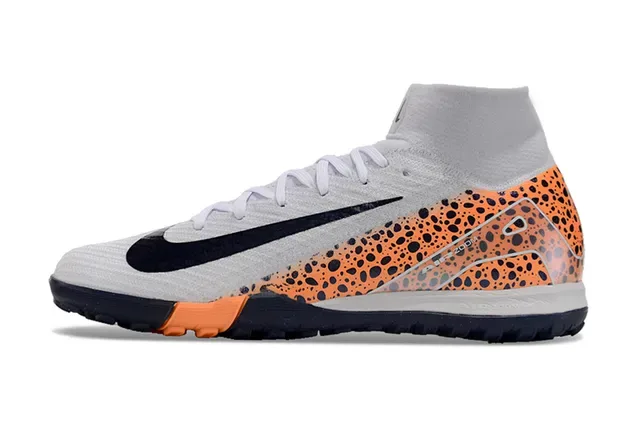 Nike Gray Orange High-Top Sock-Fit Collar Speckled Synthetic Overlay Turf Soccer Shoes 6
