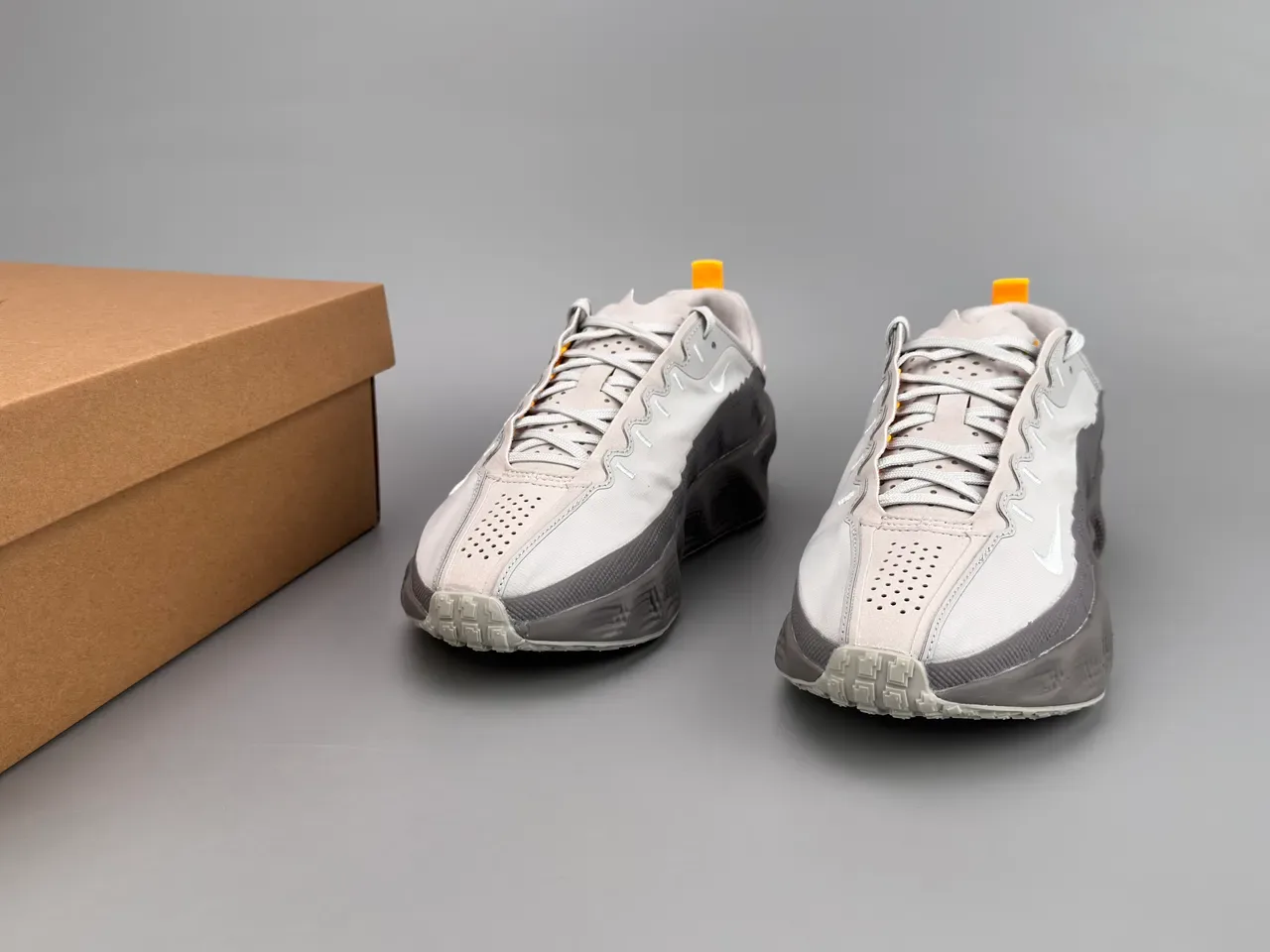 Nike Gray Orange Laceless Elastic Strap Pixelated Grid Cage Sneakers 3