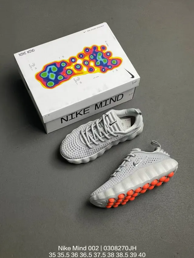Nike Gray Orange Perforated Knit Upper Sculpted Ridged Midsole Lifestyle Sneakers 2
