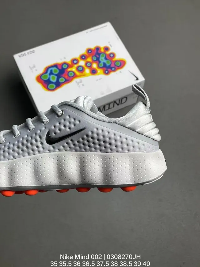 Nike Gray Orange Perforated Knit Upper Sculpted Ridged Midsole Lifestyle Sneakers 5