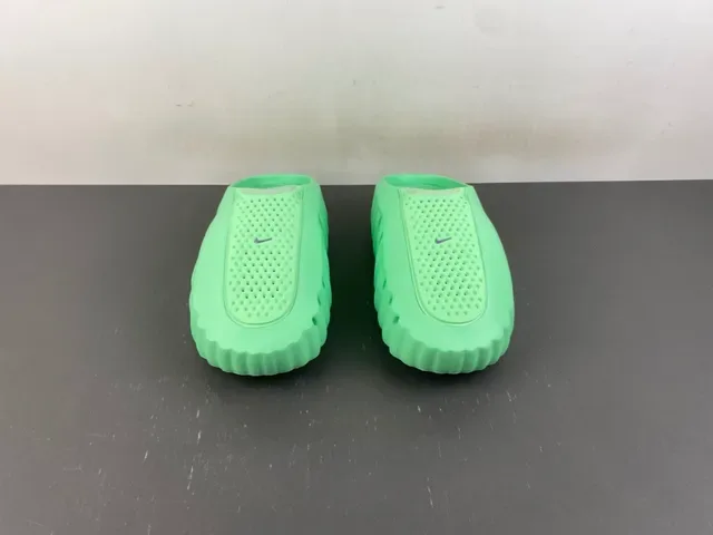 Nike Green Silver Molded Monochrome Perforated Upper Slippers 9