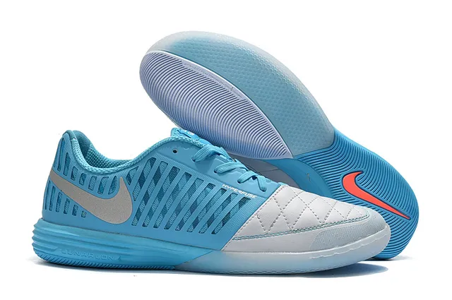 Nike Hypervenom Indoor branco e azul caixa de dedos acolchoada faixa listrada vertical de sintético overlay sapatos de futebol indoor 7