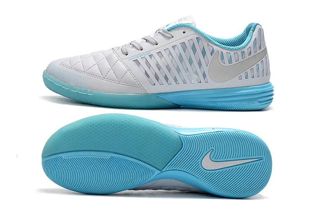 Nike Hypervenom Indoor branco e azul caixa de dedos acolchoada faixa listrada vertical de sintético overlay sapatos de futebol indoor 12