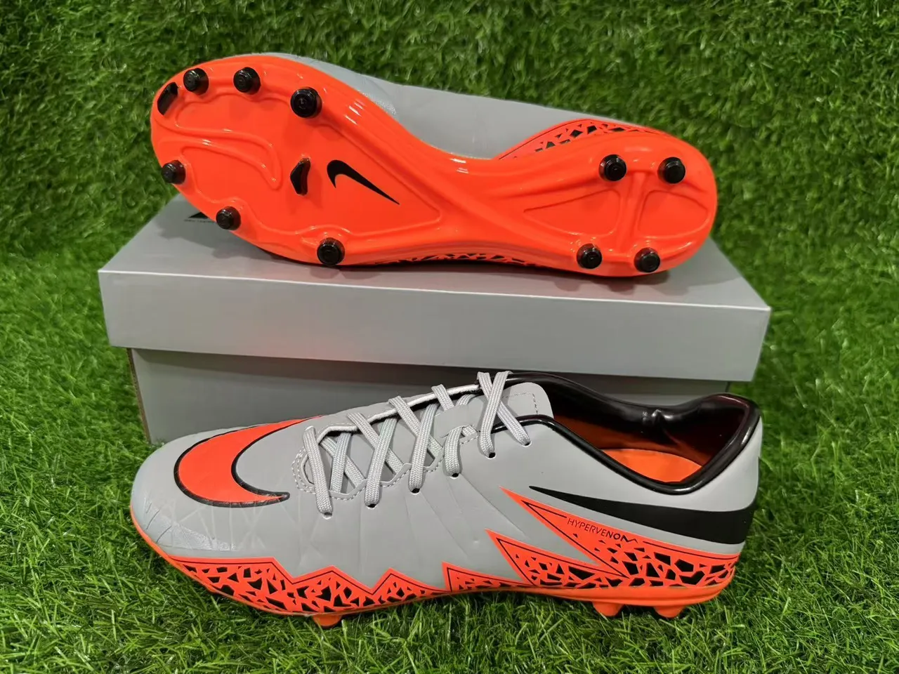 Nike Hypervenom Phantom Gray Orange Black Firm-Ground Soccer Shoes 2