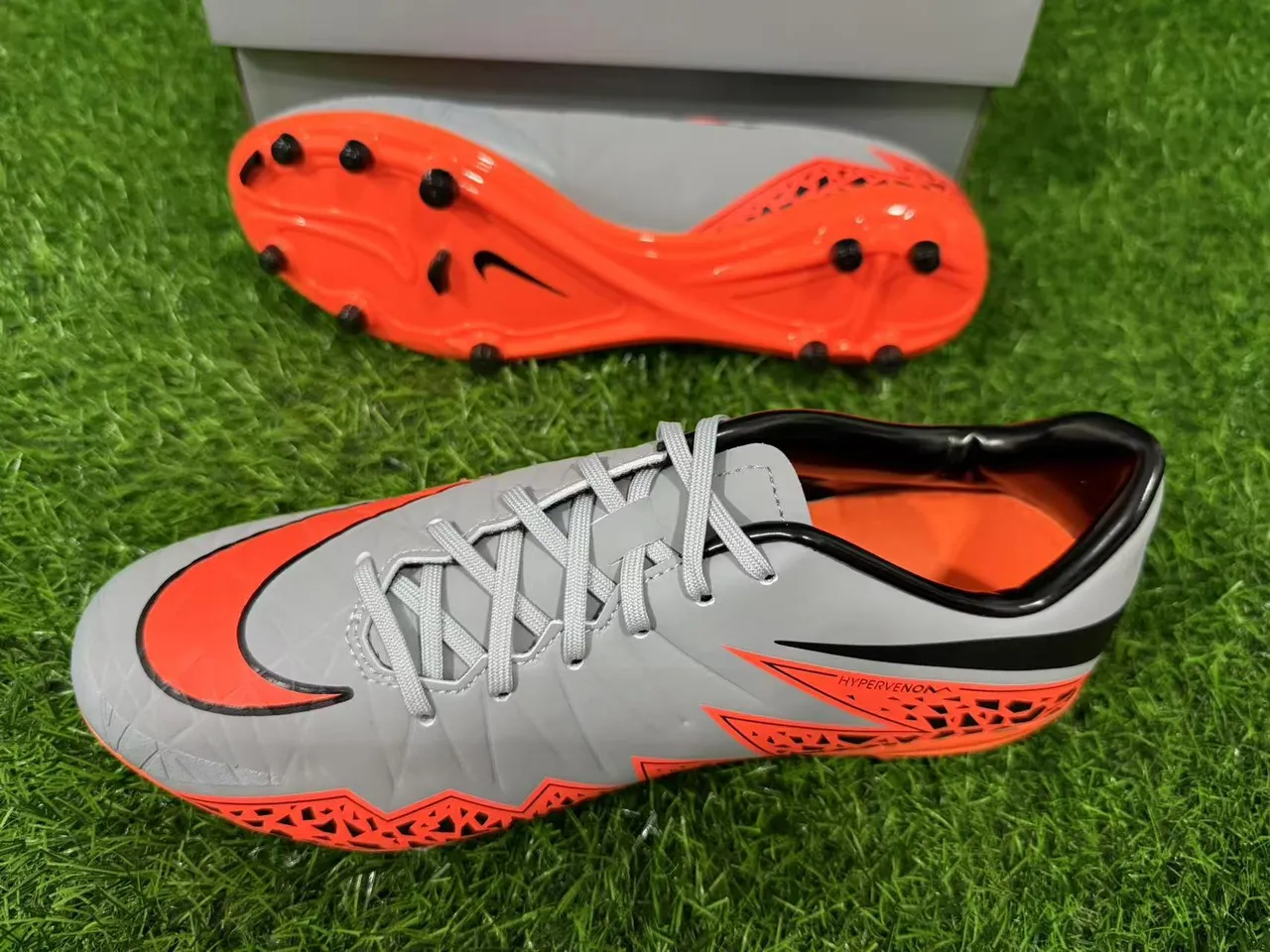 Nike Hypervenom Phantom Gray Orange Black Firm-Ground Soccer Shoes 6