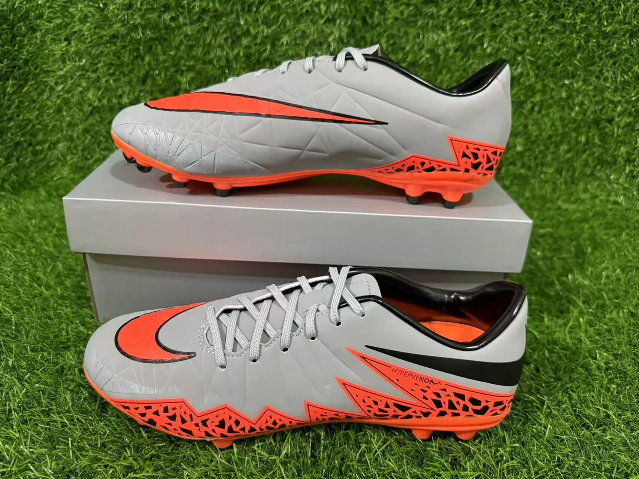 Nike Hypervenom Phantom Gray Orange Black Firm-Ground Soccer Shoes 7