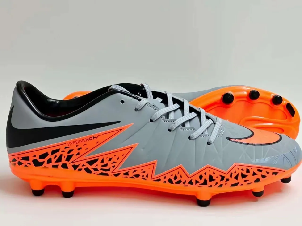 Nike Hypervenom Phantom Gray Orange Black Firm-Ground Soccer Shoes 10