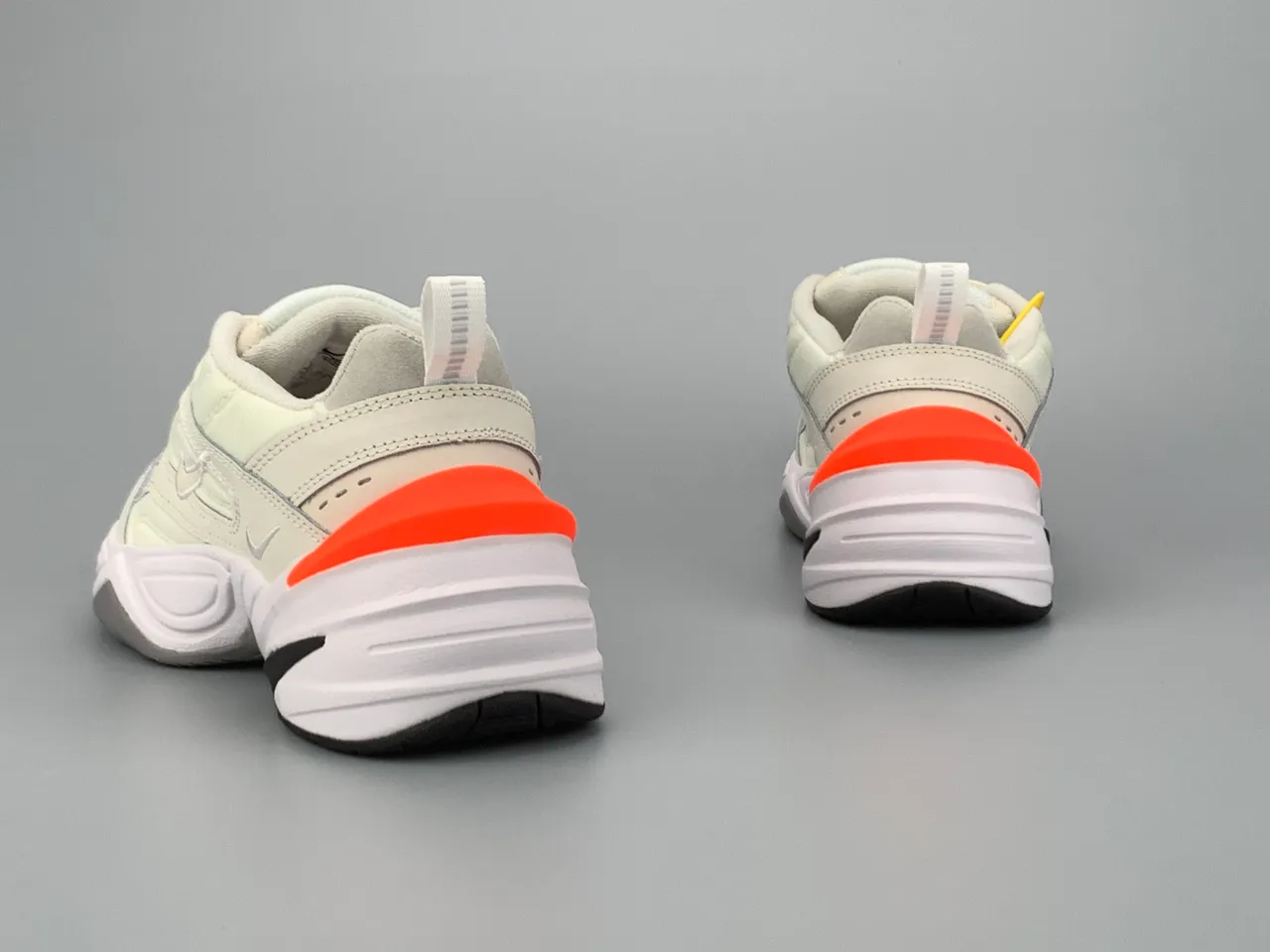 Nike M2K Tekno Beige Orange Layered Synthetic Overlays Sculpted Wavy Midsole Chunky Sneakers 3
