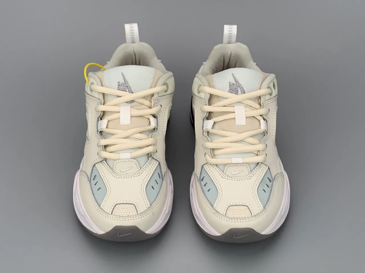 Nike M2K Tekno Beige Orange Layered Synthetic Overlays Sculpted Wavy Midsole Chunky Sneakers 9