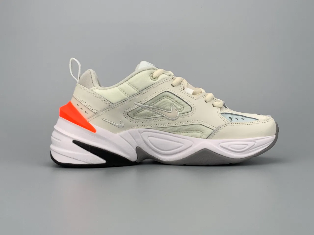 Nike M2K Tekno Beige Orange Layered Synthetic Overlays Sculpted Wavy Midsole Chunky Sneakers 10