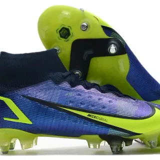 Nike Mercurial 高切 蓝 紫 霓虹绿 草地足球鞋