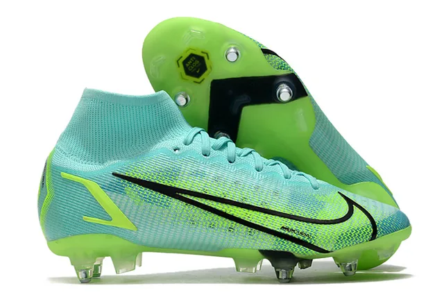 Nike Mercurial Alto Corte Azul Púrpura Verde Neón Césped firme Zapatos de fútbol 4
