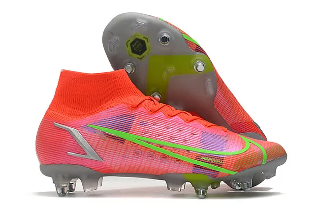 Nike Mercurial Alto Corte Azul Púrpura Verde Neón Césped firme Zapatos de fútbol 6