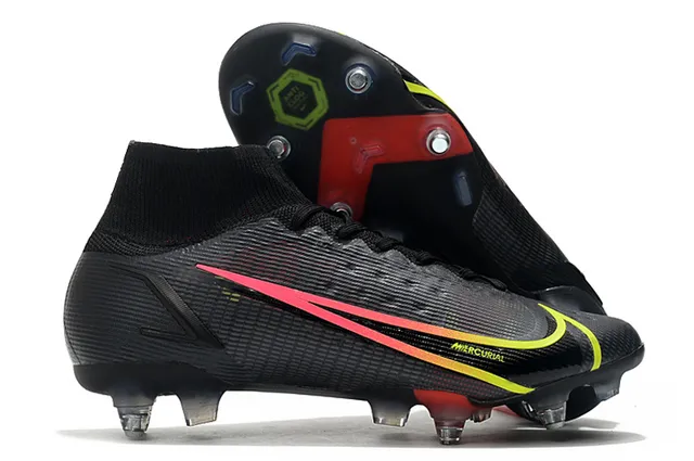 Nike Mercurial Alto Corte Azul Púrpura Verde Neón Césped firme Zapatos de fútbol 7