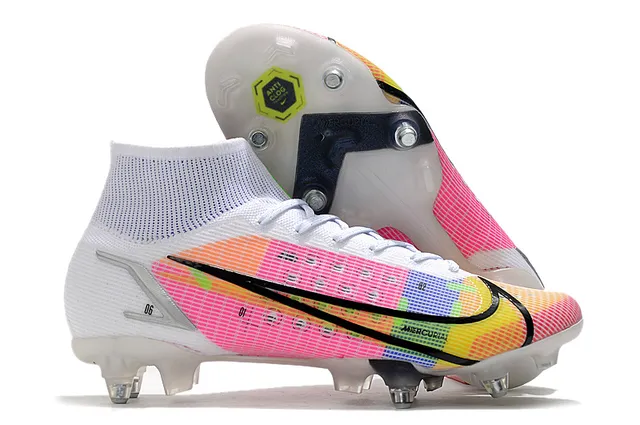 Nike Mercurial Alto Corte Azul Púrpura Verde Neón Césped firme Zapatos de fútbol 8
