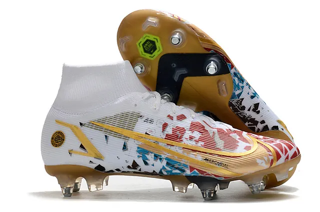 Nike Mercurial Alto Corte Azul Púrpura Verde Neón Césped firme Zapatos de fútbol 13