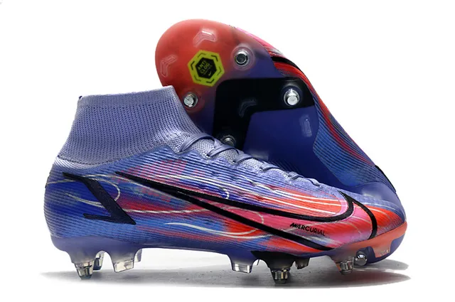 Nike Mercurial Alto Corte Azul Púrpura Verde Neón Césped firme Zapatos de fútbol 15
