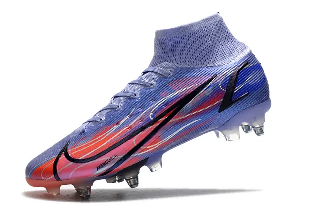 Nike Mercurial Alto Corte Azul Púrpura Verde Neón Césped firme Zapatos de fútbol 18