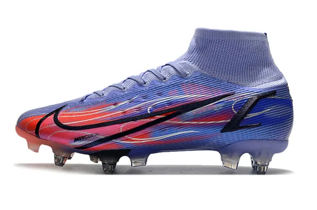 Nike Mercurial Alto Corte Azul Púrpura Verde Neón Césped firme Zapatos de fútbol 19
