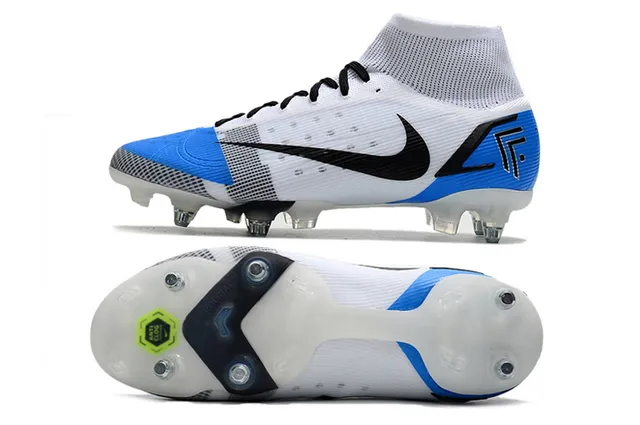 Nike Mercurial Alto Corte Azul Púrpura Verde Neón Césped firme Zapatos de fútbol 22